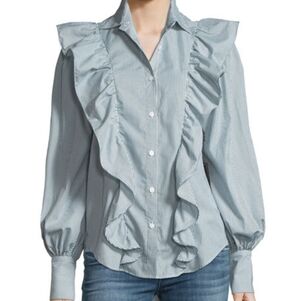 NWT Petersyn "Lowry" Striped Poplin Ruffle Trim Top